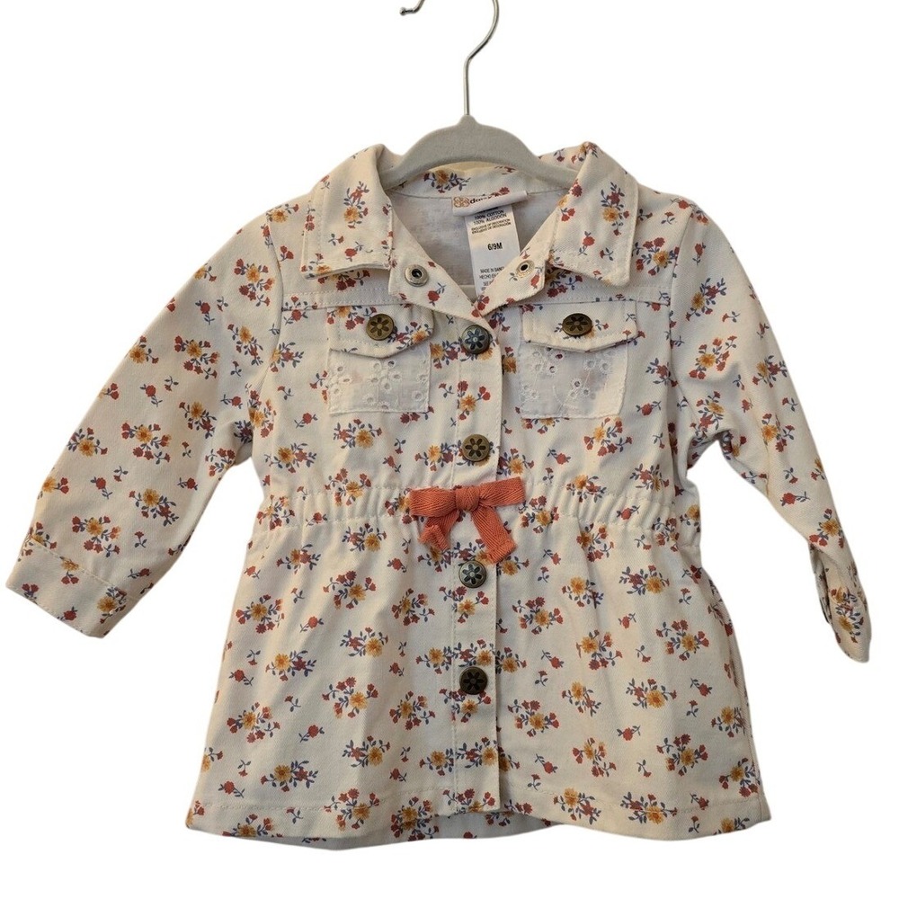 Daisy Fuentes Baby Girl Floral Denim Utility Jacket White Coral 6/9M